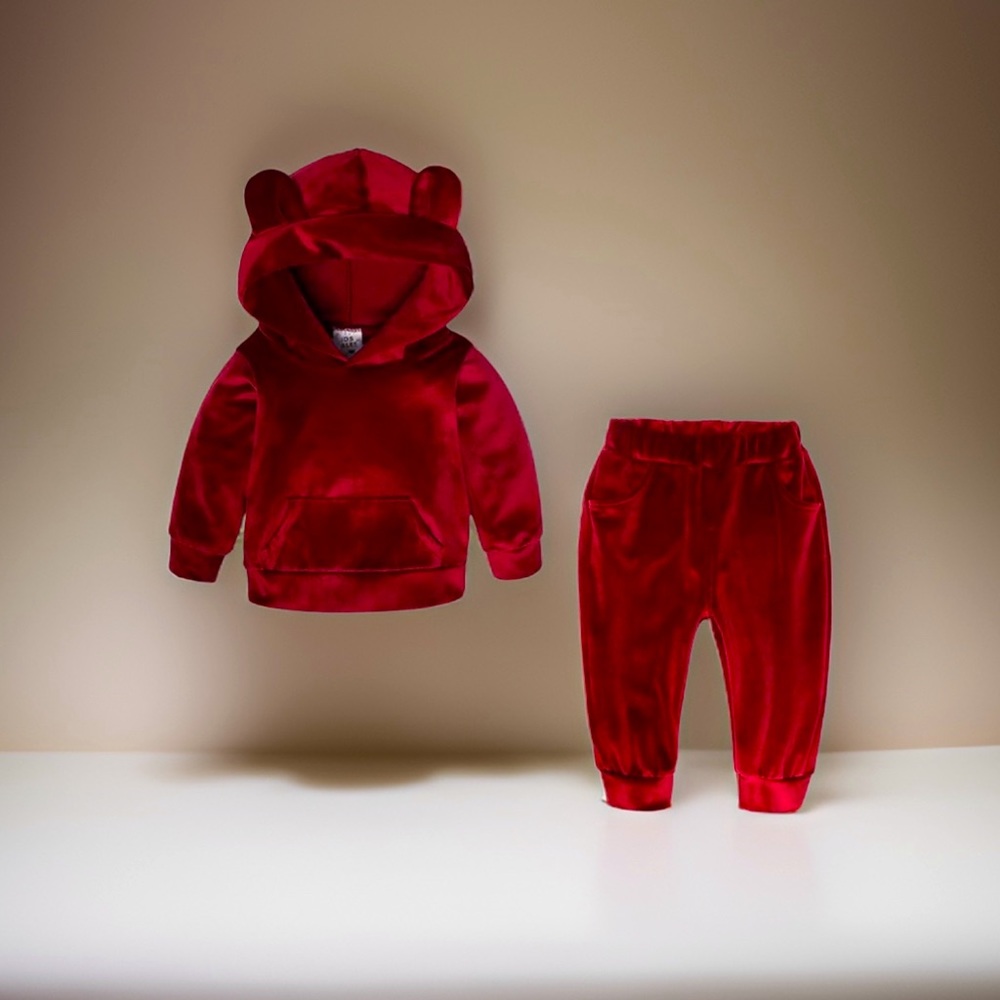 Red Velvet Suede Pants Set